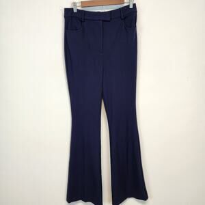 Boden Flare Trouser Pants Size 8L Long Navy Blue High Waist Stretch Ponte Office